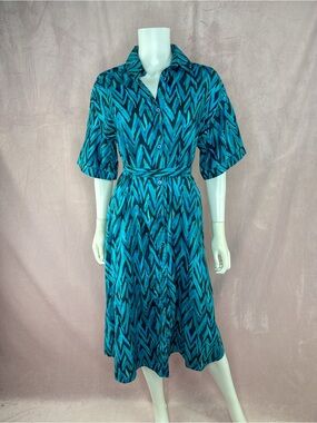 Tucker Womens 100% Blue Chevron Button Down Shirt Dress Size Small Short Sleeve